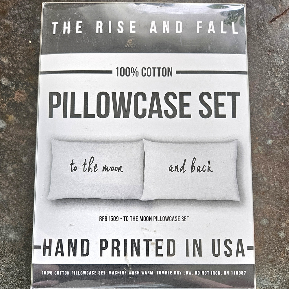 The Rise and Fall TO THE MOON AND BACK Standard Pillowcase Set White Cotton Word